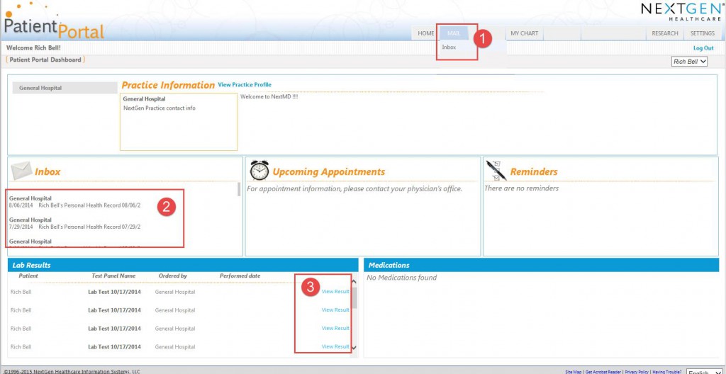 An image of the patient's Home screen, with highlighted sections for viewing their C-CDA document.